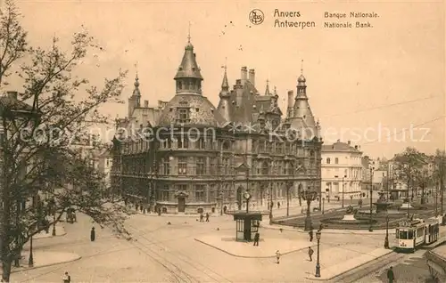 AK / Ansichtskarte Anvers_Antwerpen Banque Nationale Tram Nationalbank Strassenbahn Anvers Antwerpen