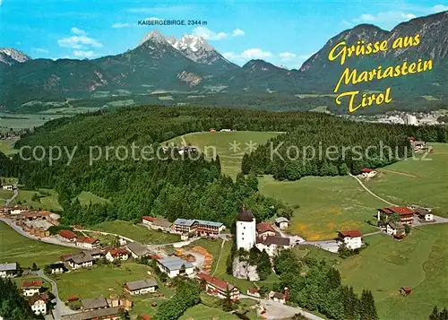 AK / Ansichtskarte Mariastein_Tirol Fliegeraufnahme mit Schloss zwei Kapellen Bergfried und Kaisergebirge Mariastein_Tirol