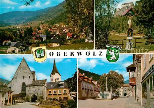 AK / Ansichtskarte Oberwoelz_Stadt Ortsansicht Wegekreuz Kirche Marktplatz Oberwoelz_Stadt