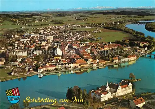 AK / Ansichtskarte Schaerding_Inn Fliegeraufnahme mit Kloster Neuhaus und Hoellengebirge Schaerding Inn