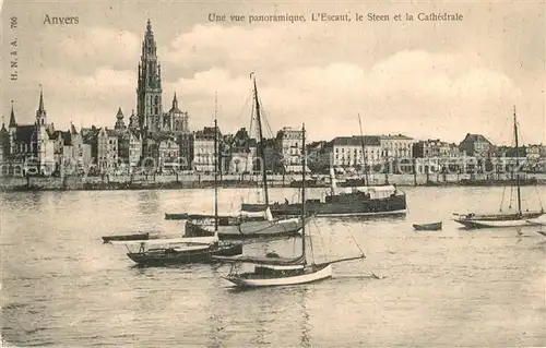 AK / Ansichtskarte Anvers_Antwerpen Panorama l Escaut le Steen et la Cathedrale bateaux Anvers Antwerpen