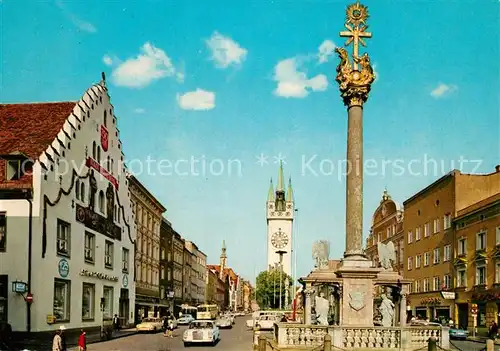 AK / Ansichtskarte Straubing Theresienplatz mit Dreifaltigkeitssaeule Straubing