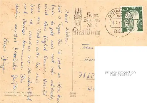 AK / Ansichtskarte Straubing Theresienplatz mit Dreifaltigkeitssaeule Straubing