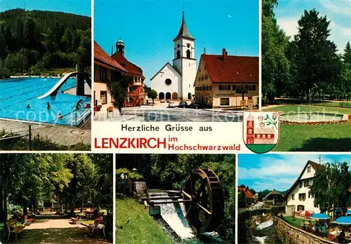 AK / Ansichtskarte Lenzkirch Freibad Kirche Park Wasserrad Bach Lenzkirch