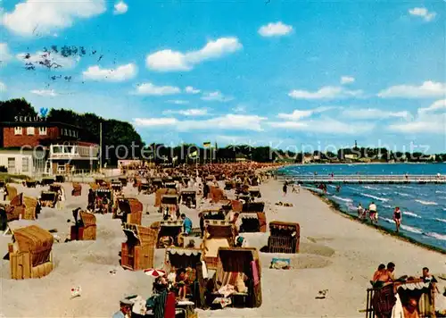 AK / Ansichtskarte Eckernfoerde Kurstrand Seebruecke Eckernfoerde