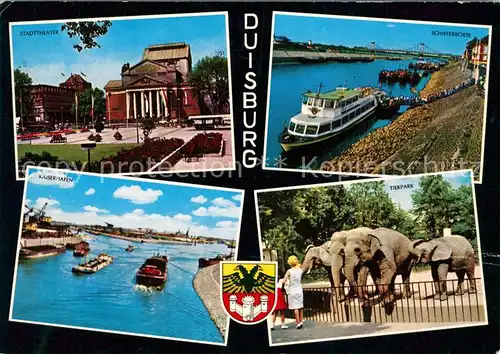 AK / Ansichtskarte Duisburg_Ruhr Stadttheater Schifferboerse Kaiserhafen Tierpark Duisburg Ruhr