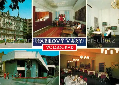 AK / Ansichtskarte Karlovy_Vary Hotel Volgograd Reception TV Zimmer Speisesaal Karlovy Vary