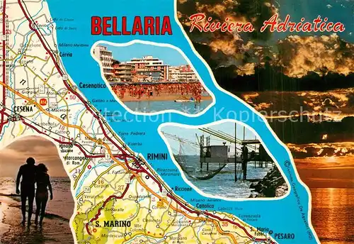 AK / Ansichtskarte Bellaria Strandpartien Fischerei Stimmungsbild Lageplan Bellaria