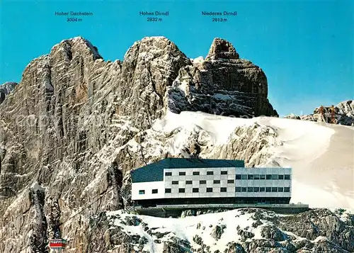 AK / Ansichtskarte Dachstein_Suedwandbahn Bergstation mit Gletscher Restaurant und Huenerkogel Dachstein_Suedwandbahn