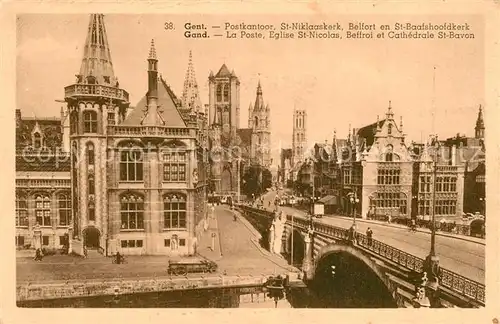 AK / Ansichtskarte Gand_Belgien La Poste Eglise Saint Nicolas Beffroi Cathedrale Saint Bavon Gand Belgien