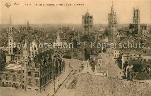 AK / Ansichtskarte Gand_Belgien Panorama La Poste Eglise Saint Nicolas Beffroi Eglise Saint Bavon Gand Belgien