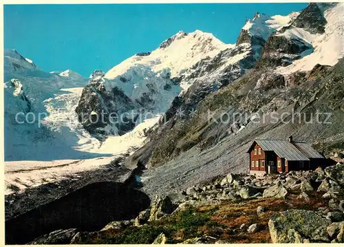 AK / Ansichtskarte Bovalhuette mit Biancograt Piz Bernina und Crast Aguezza Bovalhuette