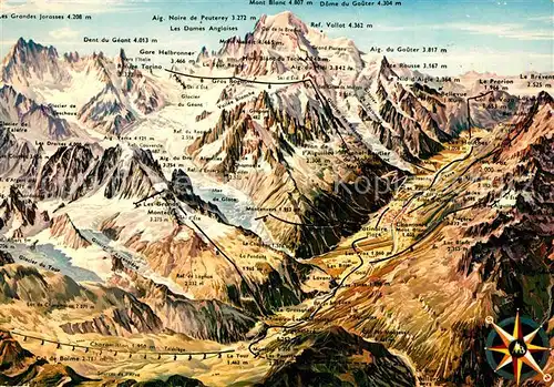 AK / Ansichtskarte Chamonix Vallee de Chamonix mit Mont Blanc Panoramakarte Chamonix