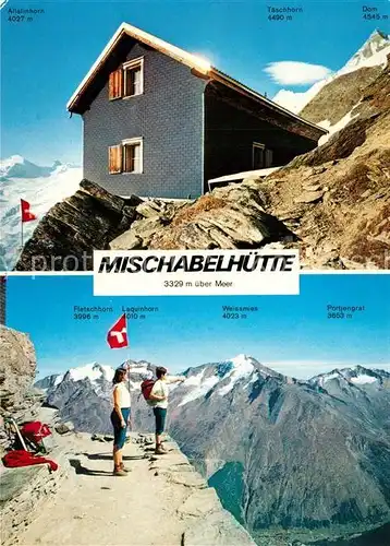 AK / Ansichtskarte Mischabelhuette mit Fietschhorn Laquinhorn Weissmies und Portjengrat Mischabelhuette