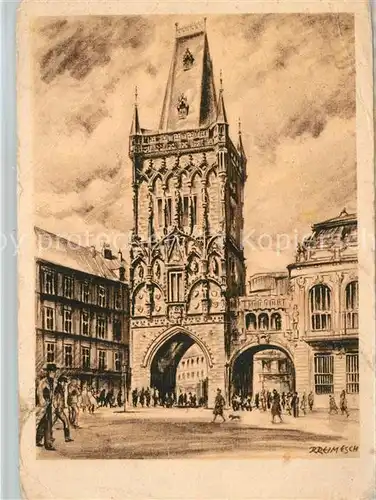AK / Ansichtskarte Prag_Prahy_Prague Pulverturm Zeichnung Prag_Prahy_Prague