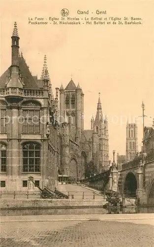 AK / Ansichtskarte Gand_Belgien La Poste Eglise Saint Nicolas le Beffroi Cathedrale Saint Bavon Gand Belgien