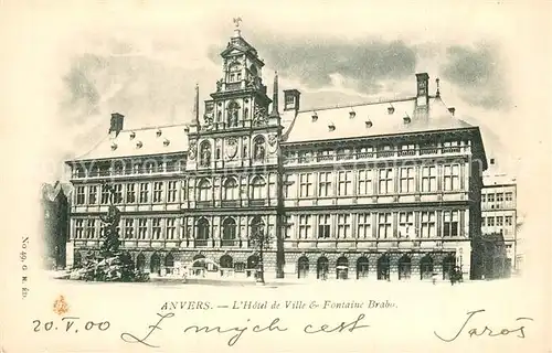 AK / Ansichtskarte Anvers_Antwerpen Hotel de Ville Fontaine Brabo Monument Anvers Antwerpen