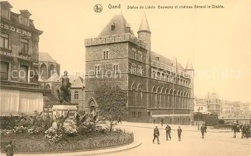 AK / Ansichtskarte Gand_Belgien Statue de Lievin Bauwens et Chateau Gerard le Diable Gand Belgien