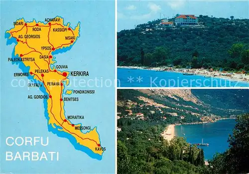 AK / Ansichtskarte Corfu_Korfu Barbati Landkarte Strand Corfu Korfu