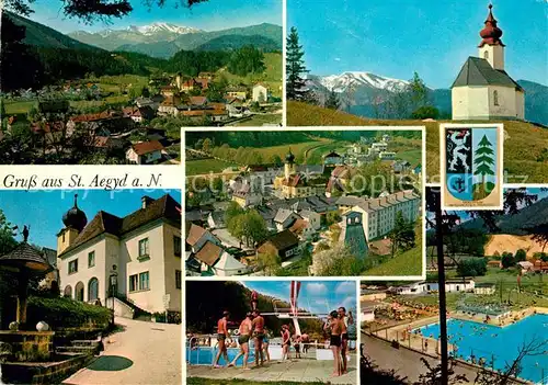 AK / Ansichtskarte St_Aegyd_Neuwalde Ortsansichten Kirche Schwimmbad St_Aegyd_Neuwalde