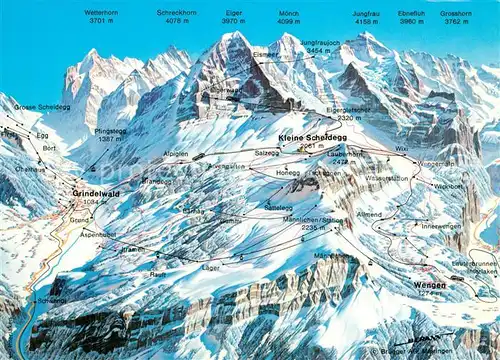 AK / Ansichtskarte Kleine_Scheidegg_Interlaken Panoramakarte mit Grindelwald und Wengen Kleine_Scheidegg