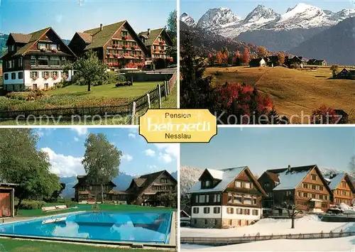AK / Ansichtskarte Nesslau Pension Heimetli Schwimmbad Panorama Nesslau