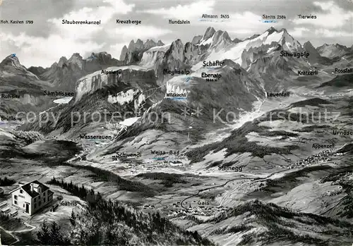 AK / Ansichtskarte Appenzell_IR Panoramakarte mit Alpstein  Appenzell IR