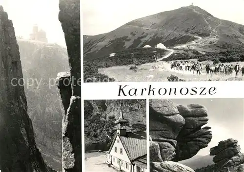 AK / Ansichtskarte Karkonosze Schronisko PTTK Nad Snieznymi Kotlami Sniezka Samotnia Grupa skalna Konskie Lby Karkonosze