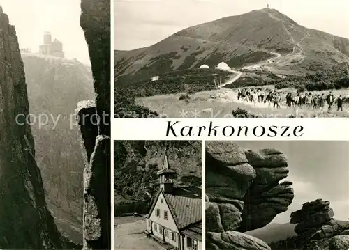 AK / Ansichtskarte Karkonosze Schronisko PTTK Nad Snieznymi Kotlami Sniezka Samotnia Grupa skalna Konskie Lby Karkonosze