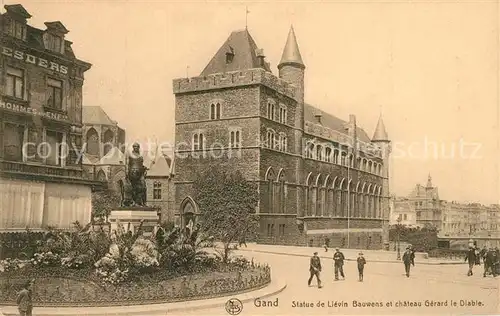 AK / Ansichtskarte Gand_Belgien Statue de Lievin Bauwens et chateau Gerard le Diable Gand Belgien