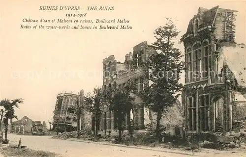 AK / Ansichtskarte Ypres_Ypern_West_Vlaanderen Chateau deau et Maison en ruines Boulevard Malou Ypres_Ypern