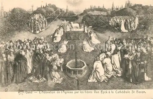 AK / Ansichtskarte Gand_Belgien Cathedrale Saint Bavon Adoration de l Agenau par les freres Van Eyck Peinture Kuenstlerkarte Gand Belgien