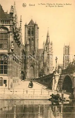 AK / Ansichtskarte Gand_Belgien La Post Eglise Saint Nicolas le Beffroi Cathedrale Saint Bavon Serie 3 No 52 Gand Belgien