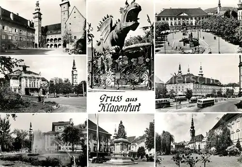 AK / Ansichtskarte Klagenfurt_Woerthersee Schloss Drachenskulptur Park Denkmal Ortspartien Klagenfurt_Woerthersee