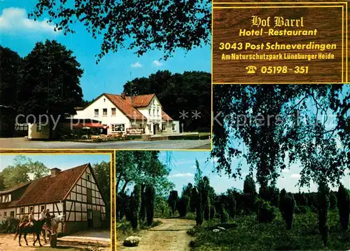 AK / Ansichtskarte Schneverdingen Hotel Hof Barrl Restaurant Fachwerk Reiter  Schneverdingen