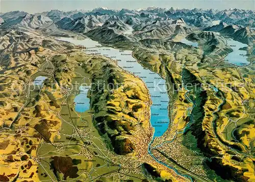 AK / Ansichtskarte Zuerich_ZH Zuerichsee und Umgebung Alpenpanorama aus der Vogelperspektive Zuerich_ZH