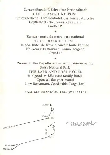 AK / Ansichtskarte Zernez_GR Hotel Baer und Post im Engadin Schweizer Nationalpark Zernez_GR
