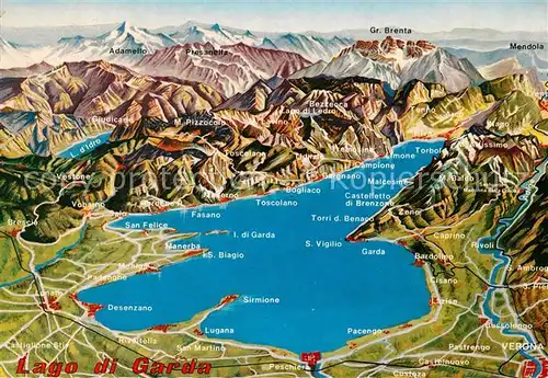 AK / Ansichtskarte Lago_di_Garda Gardasee und Umgebung mit Alpen aus der Vogelperspektive Lago_di_Garda
