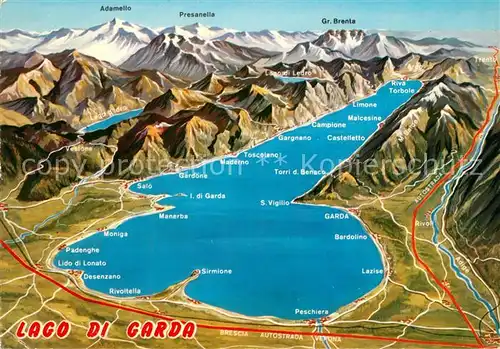 AK / Ansichtskarte Lago_di_Garda Gardasee und Umgebung mit Alpen aus der Vogelperspektive Lago_di_Garda
