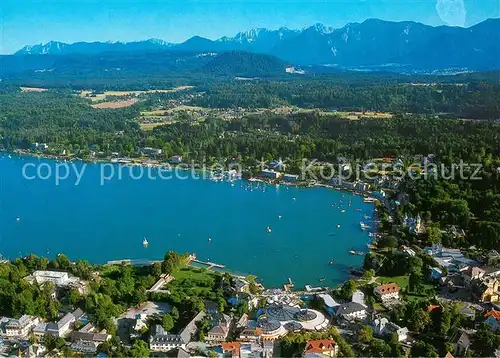 AK / Ansichtskarte Velden_Woerthersee Fliegeraufnahme Seepartie Karawanken Hochobir Koschuta Velden Woerthersee