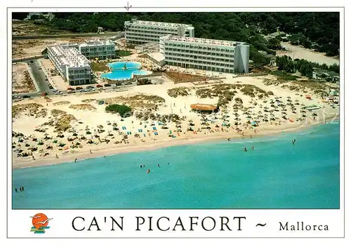 AK / Ansichtskarte Can_Picafort_Mallorca Fliegeraufnahme mit Strand Appartamentos Platja Daurada Can_Picafort_Mallorca