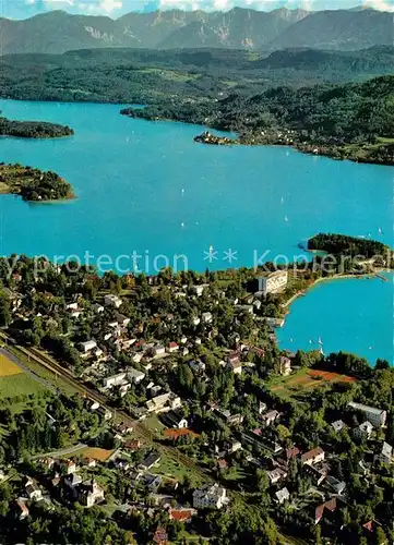 AK / Ansichtskarte Poertschach_Woerthersee Fliegeraufnahme mit Maria Woerth und Karawanken Poertschach Woerthersee