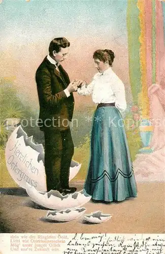 AK / Ansichtskarte Ostern_Easter_Paques Mann Frau Osterei Gedicht  