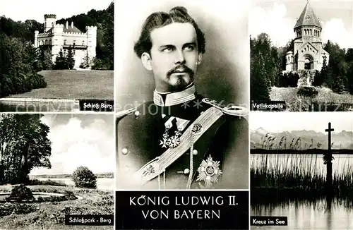 AK / Ansichtskarte Ludwig_II Schloss Berg Votivkapelle Schlosspark Kreuz im See  