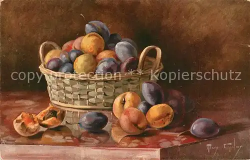 AK / Ansichtskarte Kuenstlerkarte Mary Golay Stillleben Pflaumen  