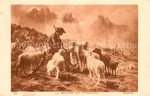 AK / Ansichtskarte Schafe Berger des Pyrenees Kuenstlerkarte Bonheur  