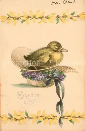 AK / Ansichtskarte Ostern_Easter_Paques Kueken Hut Veilchen Litho  