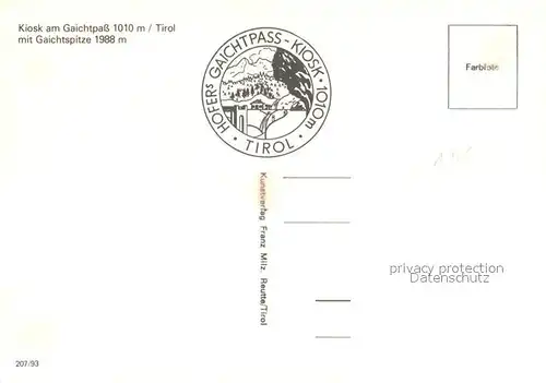 AK / Ansichtskarte Gaichtpass_Reutte_Tirol Kiosk mit Gaichtspitze Gaichtpass_Reutte_Tirol