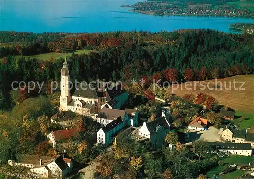 AK / Ansichtskarte Andechs Fliegeraufnahme Kloster mit Ammersee Andechs