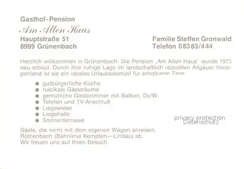 AK / Ansichtskarte Gruenenbach_Allgaeu Gasthof Pension Am Alten Haus Gruenenbach Allgaeu